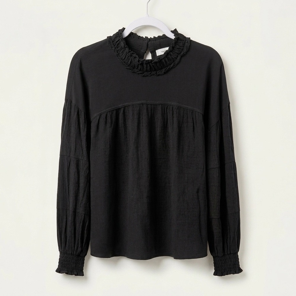 Dark Cottagecore Victorian Vamp Ruffle Blouse Women M Black Gothic Blouse